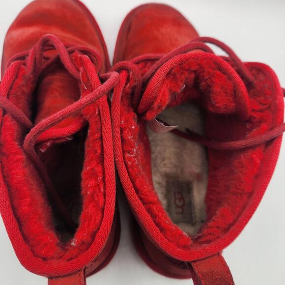 UGG Womens Boots Neumel Chukka Red Suede Shearling Fur Lined Lace Up Ankle Sz 10 - Picture 7 of 15